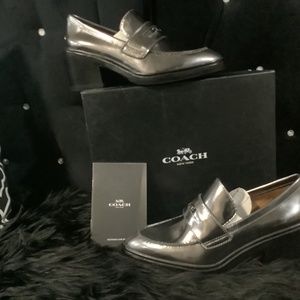 NWB Coach Metallic Silver Loafers